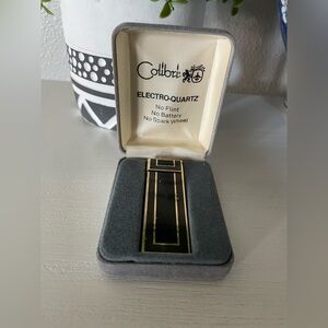 Vintage Colibri Electro Quartz Lighter Black Enamel Gold Tone with Box